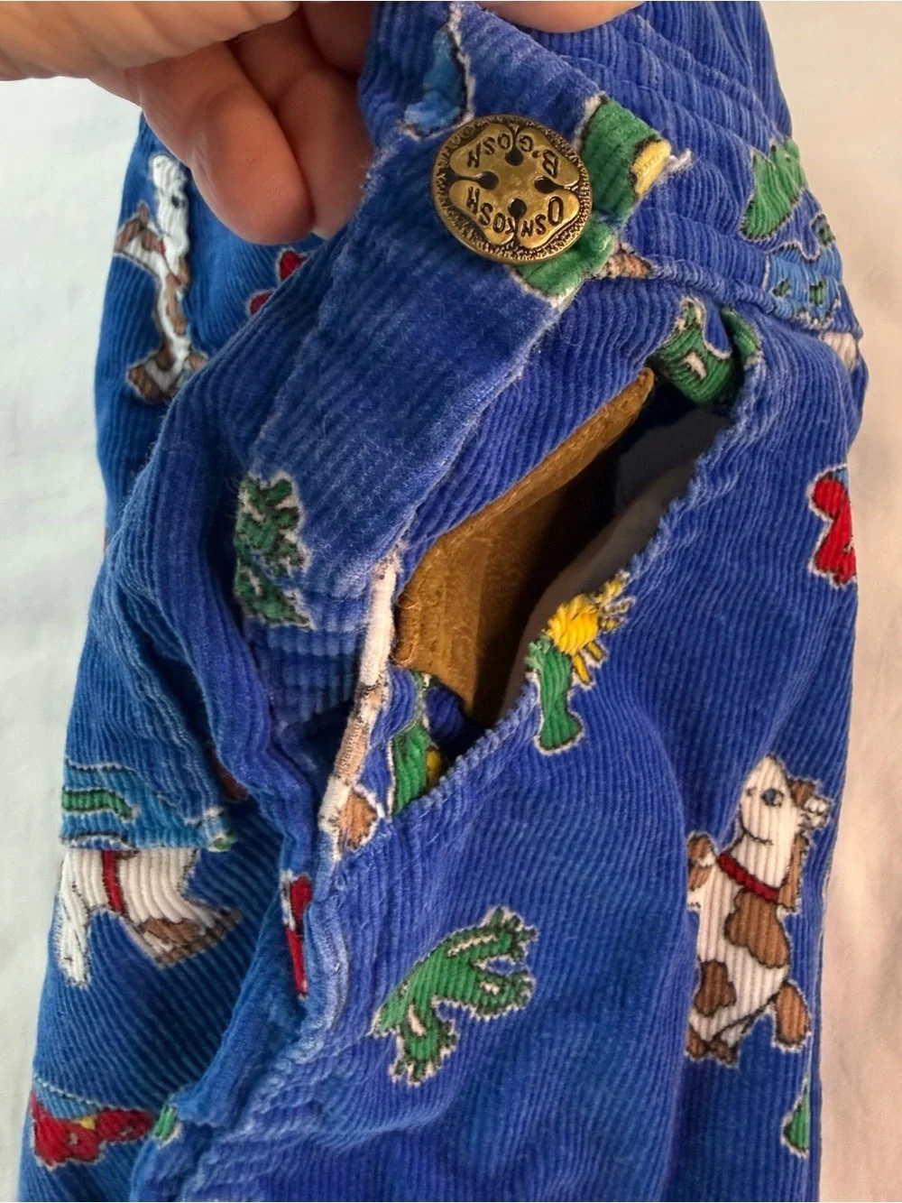 Vintage OshKosh B'gosh Blue Corduroy Overalls with Animal Print-Cowboy